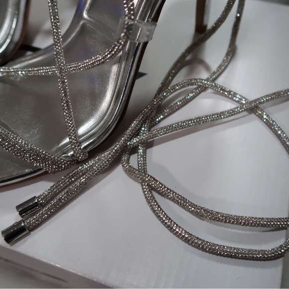 ALDO Marly Silver Rhinestone Embellished Ankle-Tie Dress Sandals - Picture 3 of 6